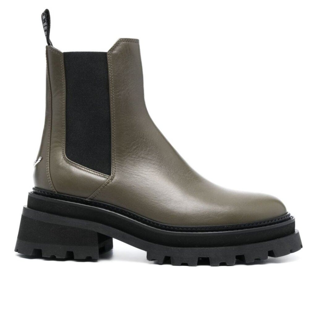 ZADIG & VOLTAIRE Womens Size 36 Khaki Olive Green Leather Pull On Chelsea Boots‎
